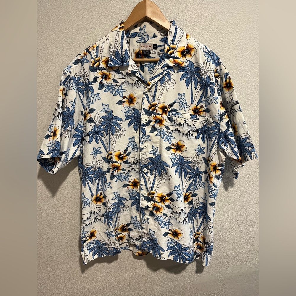 Arizona Jean Company Mens Casual 100% Cotton Button Up Hawaiian Shirt Large
